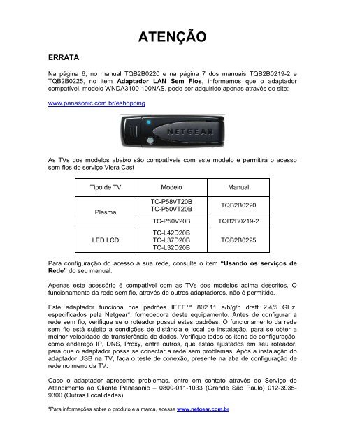 Informações Técnicas - Panasonic